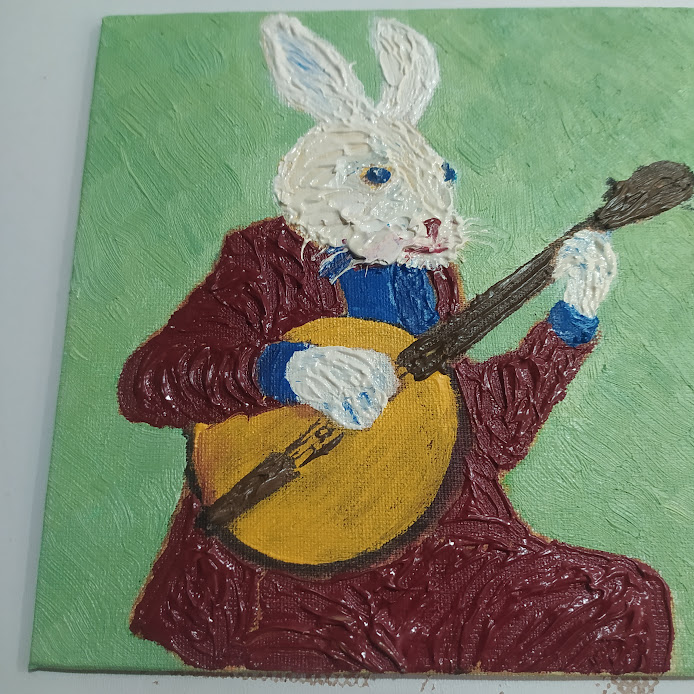 The Banjo Bunny 15×15 cm (6×6 in), oil, impasto(a10) - Image 6