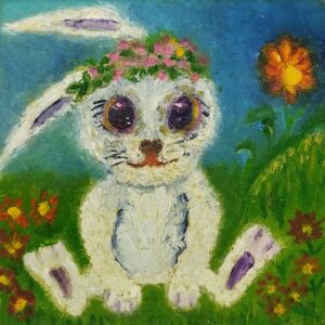 Bunny in a Flower Crown 15×15 cm (6×6 in), oil, impasto(a11)