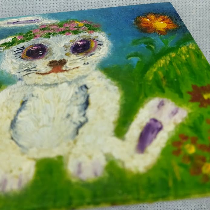 Bunny in a Flower Crown 15×15 cm (6×6 in), oil, impasto(a11) - Image 3