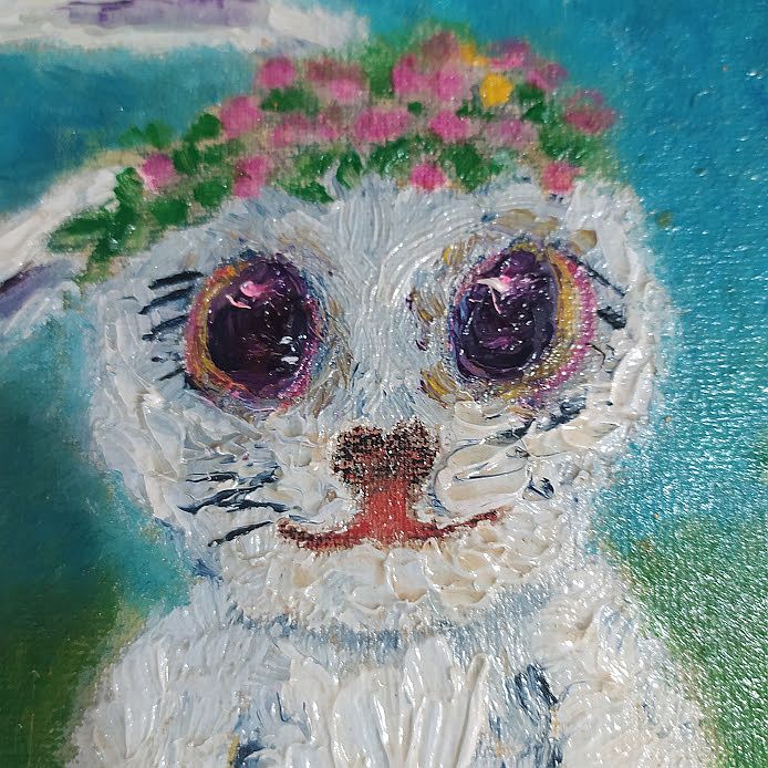 Bunny in a Flower Crown 15×15 cm (6×6 in), oil, impasto(a11) - Image 4