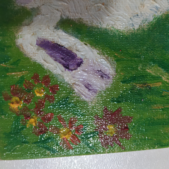 Bunny in a Flower Crown 15×15 cm (6×6 in), oil, impasto(a11) - Image 6