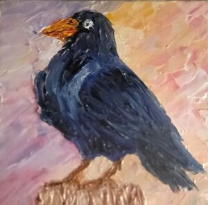 Raven at Rest 15×15 cm (6×6 in), oil, impasto (a3)